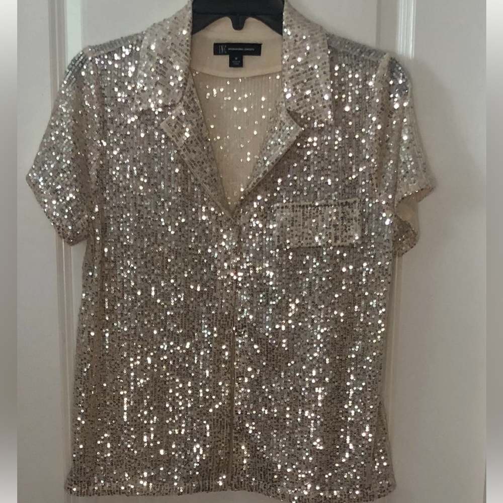 International Concepts INC Sequins Shimmer Women’s Medium Snap down shirt